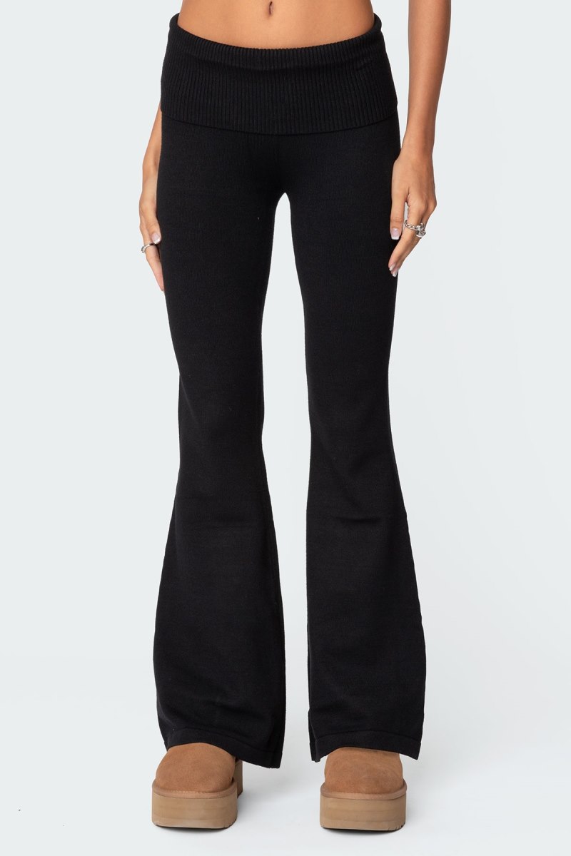 Edikted Desiree Knitted Low Rise Fold Over Pants Black | USA VB736803R6