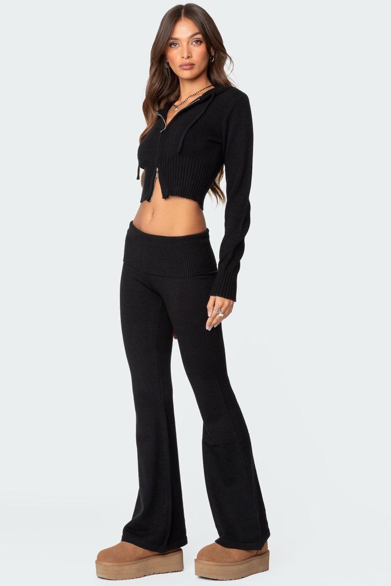 Edikted Desiree Knitted Low Rise Fold Over Pants Black | USA VB736803R6