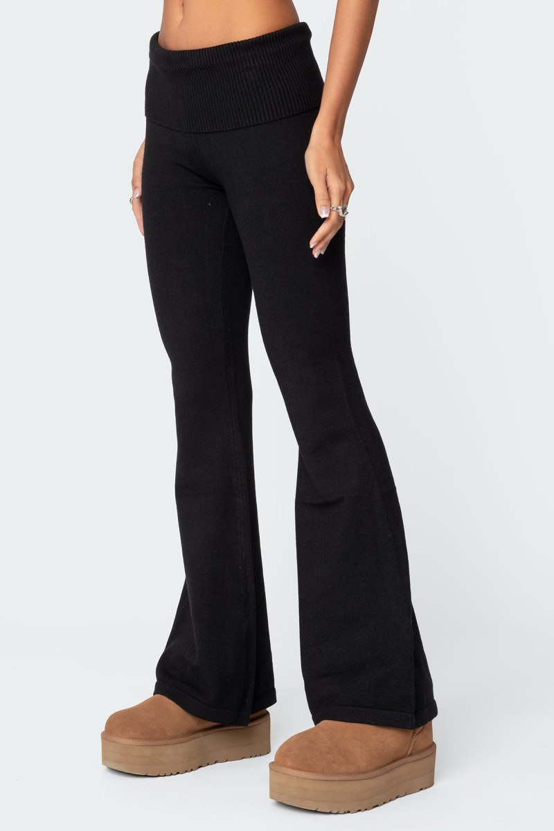 Edikted Desiree Knitted Low Rise Fold Over Pants Black | USA VB736803R6