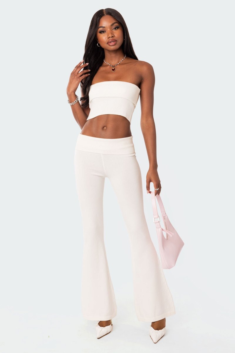Edikted Desiree Knitted Low Rise Fold Over Pants Black | USA GU098869N0