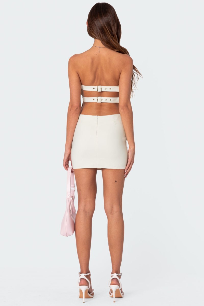 Edikted Deva Belted Back Mini Dress Cream | USA CW304010G4