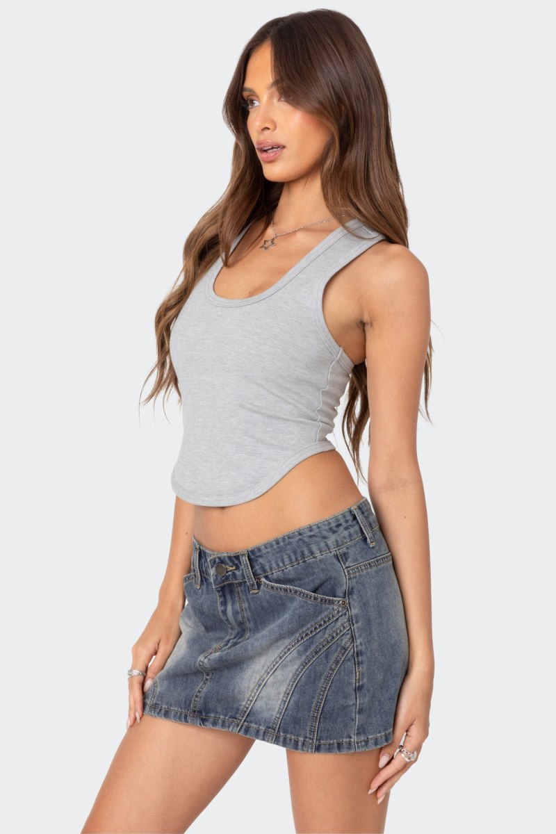 Edikted Dipped Racer Back Tank Top Light Gray Melange | USA PZ629422H7