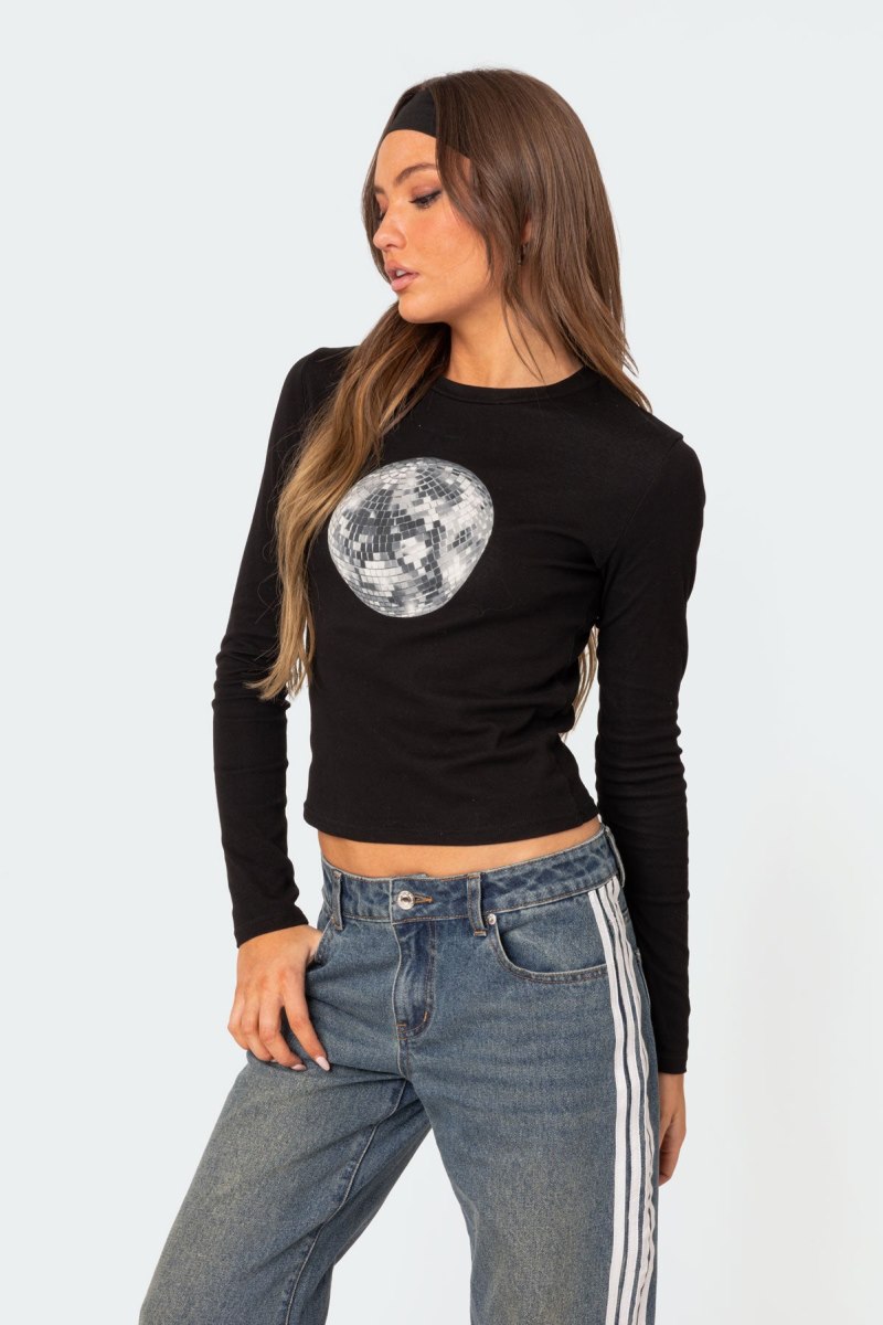 Edikted Disco Girl Long Sleeve Tops Black | USA BA796399N9