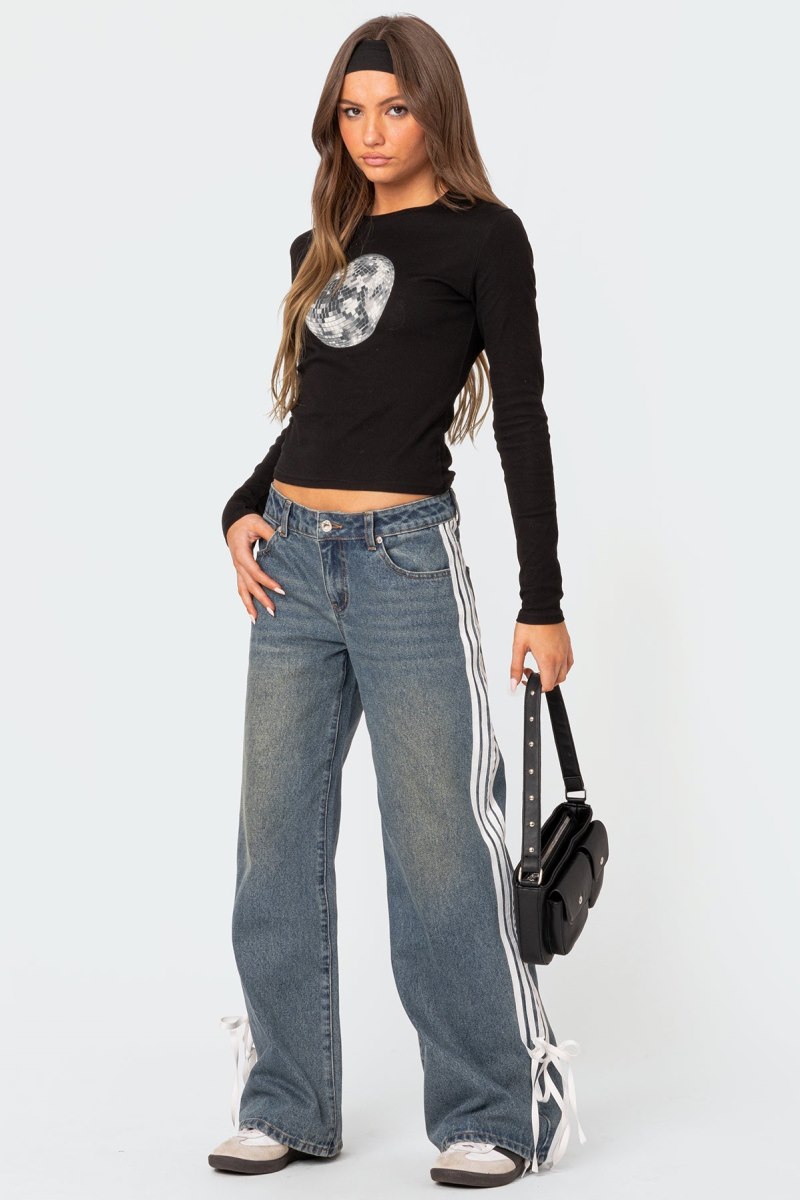 Edikted Disco Girl Long Sleeve Tops Black | USA BA796399N9