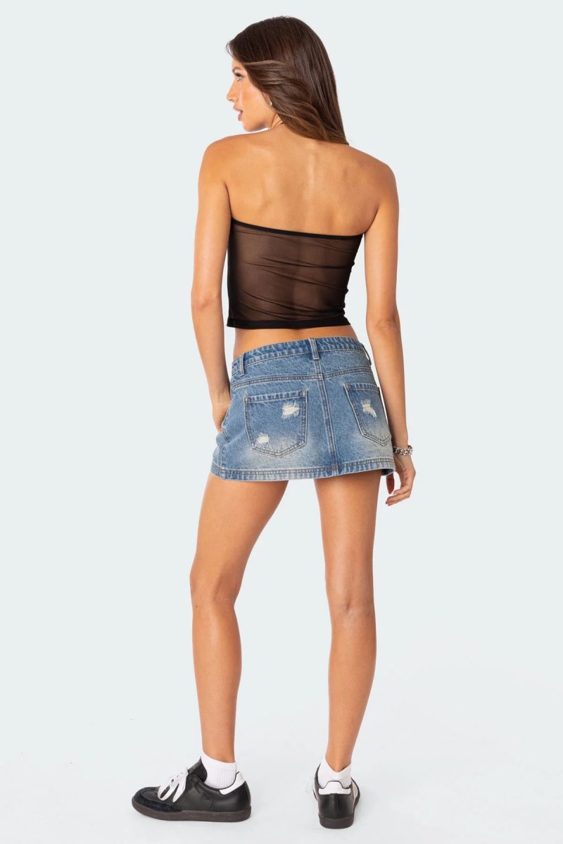 Edikted Distressed Denim Mini Skirts Blue | USA JA497469V9