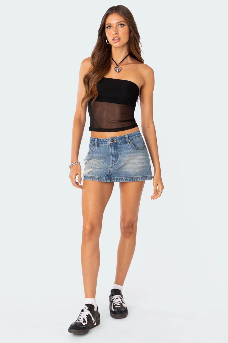 Edikted Distressed Denim Mini Skirts Blue | USA JA497469V9