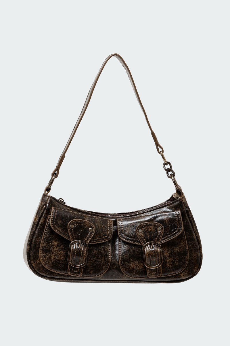 Edikted Distressed Faux Leather Buckle Bags Brown | USA RM725462G7