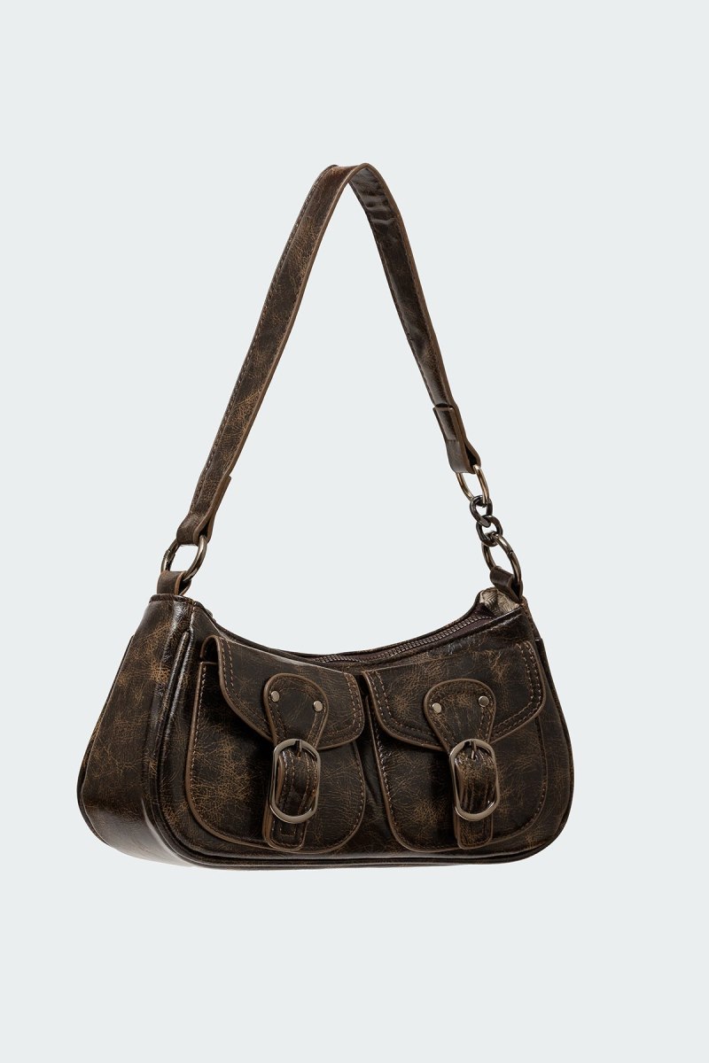 Edikted Distressed Faux Leather Buckle Bags Brown | USA RM725462G7