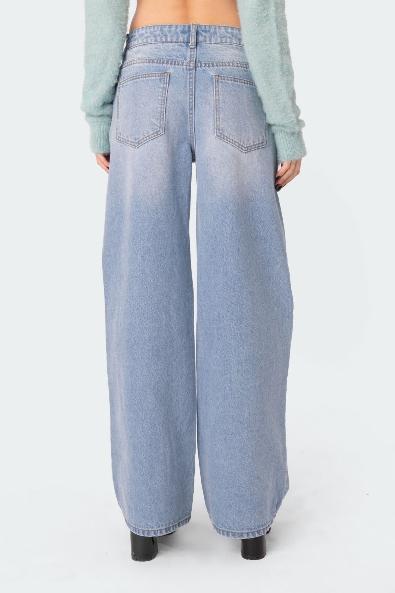 Edikted Distressed Low Rise Boyfriend Jeans Light Blue | USA LV640104S3