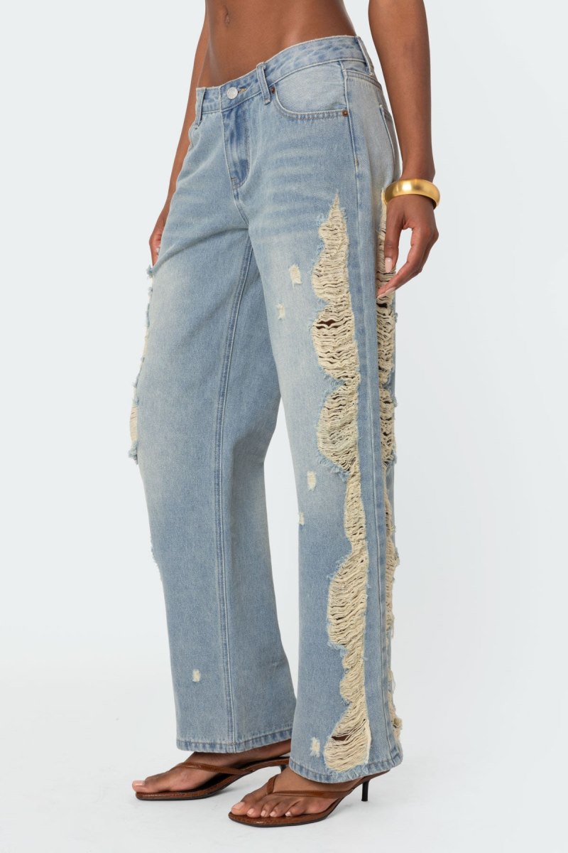 Edikted Distressed Sides Washed Jeans Light Blue | USA XB526292K2