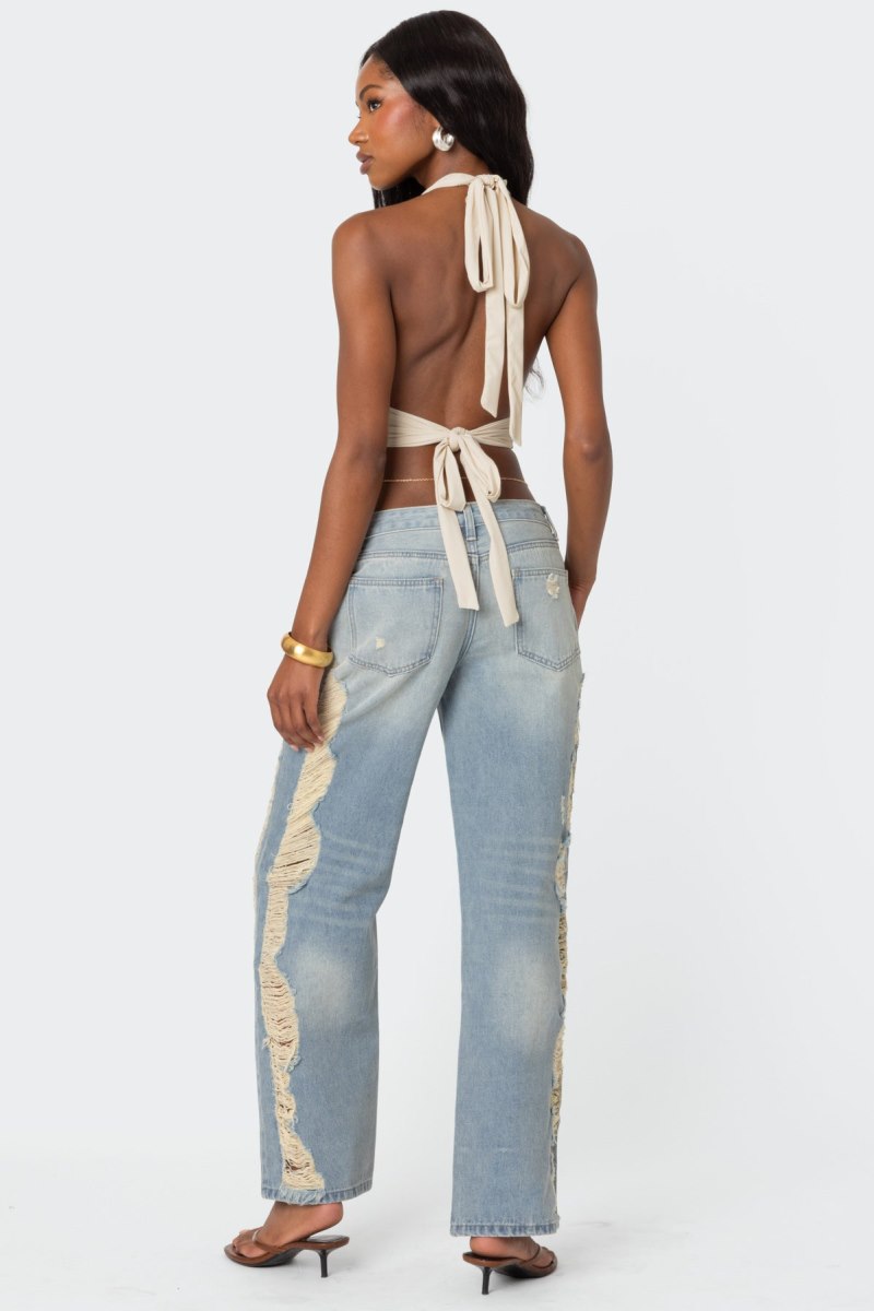 Edikted Distressed Sides Washed Jeans Light Blue | USA XB526292K2