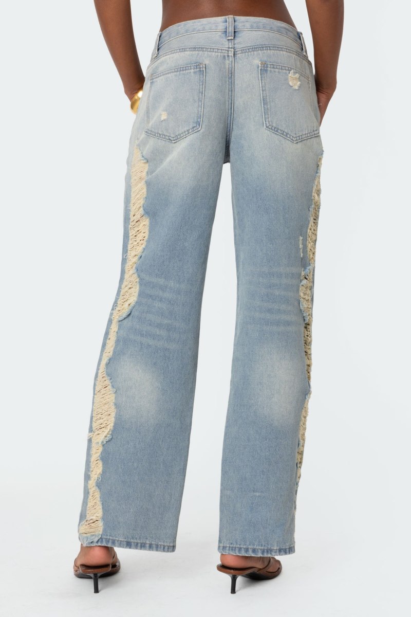 Edikted Distressed Sides Washed Jeans Light Blue | USA XB526292K2