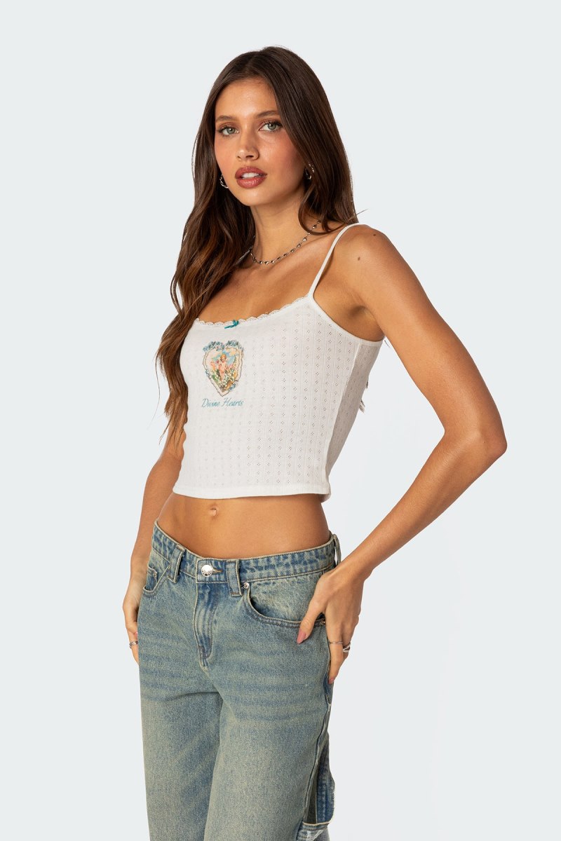 Edikted Divine Hearts Pointelle Tank Graphic Tops White | USA RZ307260R2