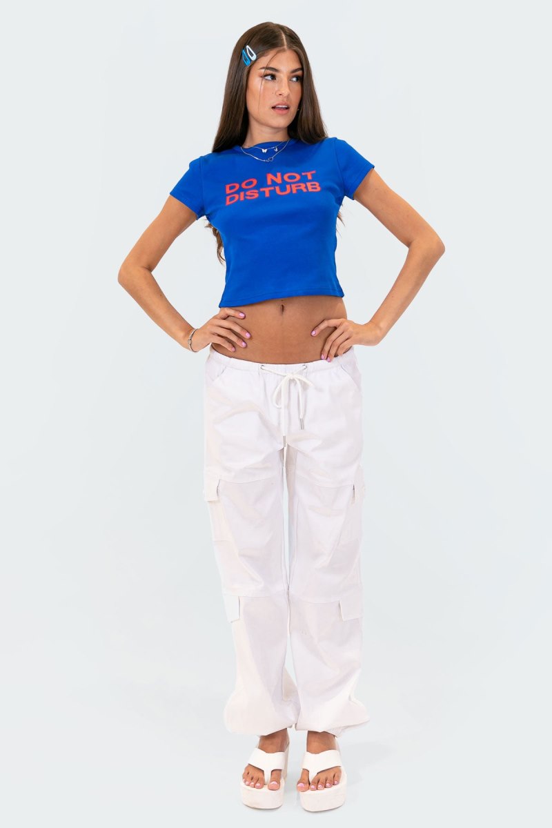 Edikted Do Not Disturb T-Shirt Graphic Tops Blue | USA AE735403C2