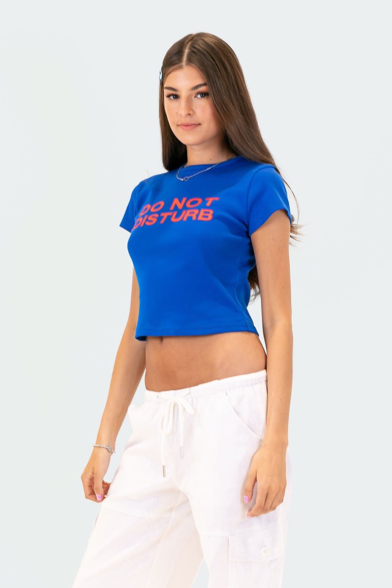 Edikted Do Not Disturb T-Shirt Graphic Tops Blue | USA AE735403C2