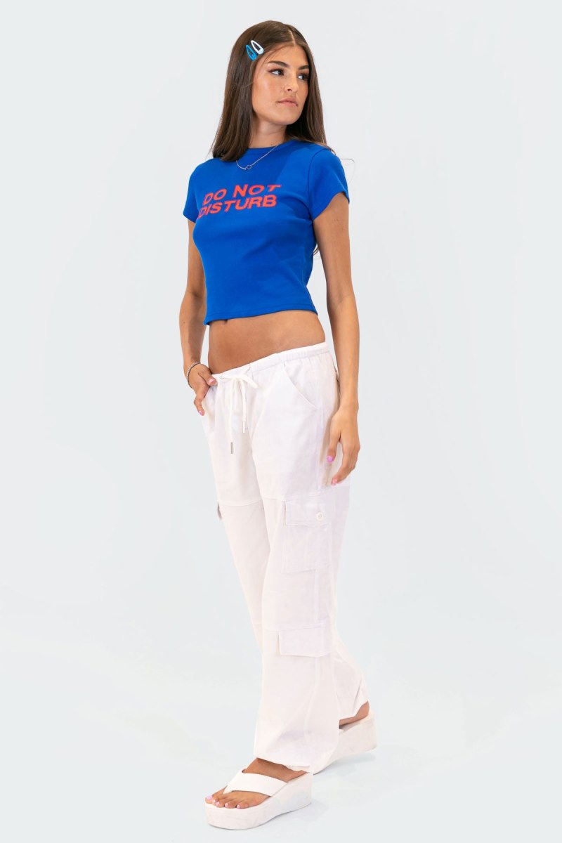 Edikted Do Not Disturb T-Shirt Graphic Tops Blue | USA AE735403C2