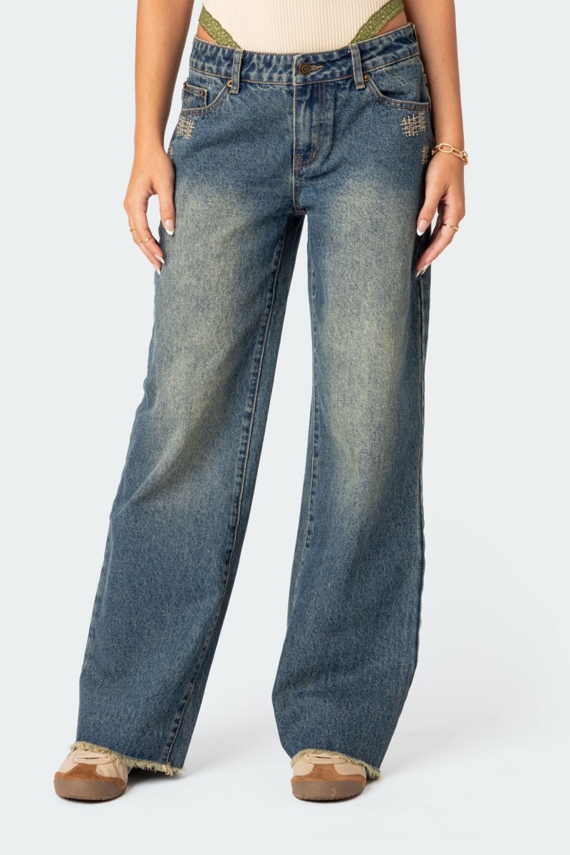 Edikted Doll House Low Rise Washed Jeans Blue Washed | USA MA792369L3