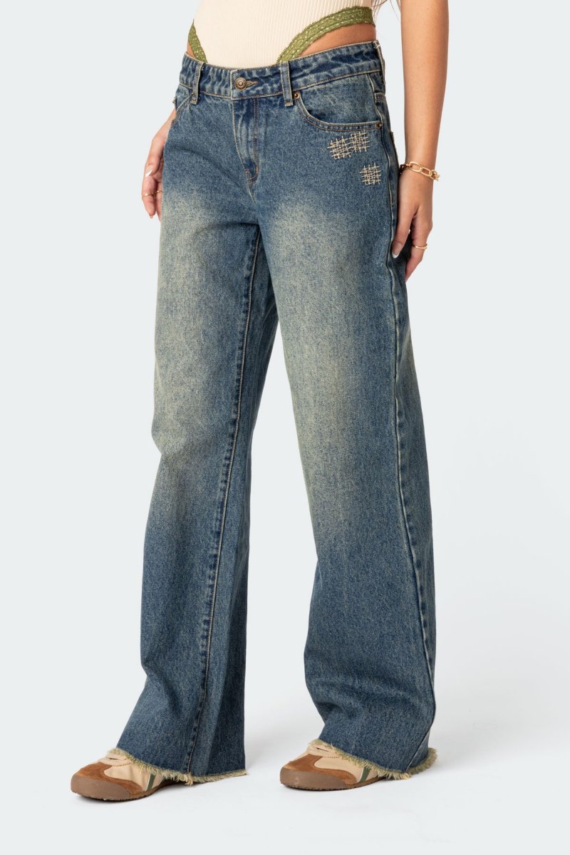 Edikted Doll House Low Rise Washed Jeans Blue Washed | USA MA792369L3