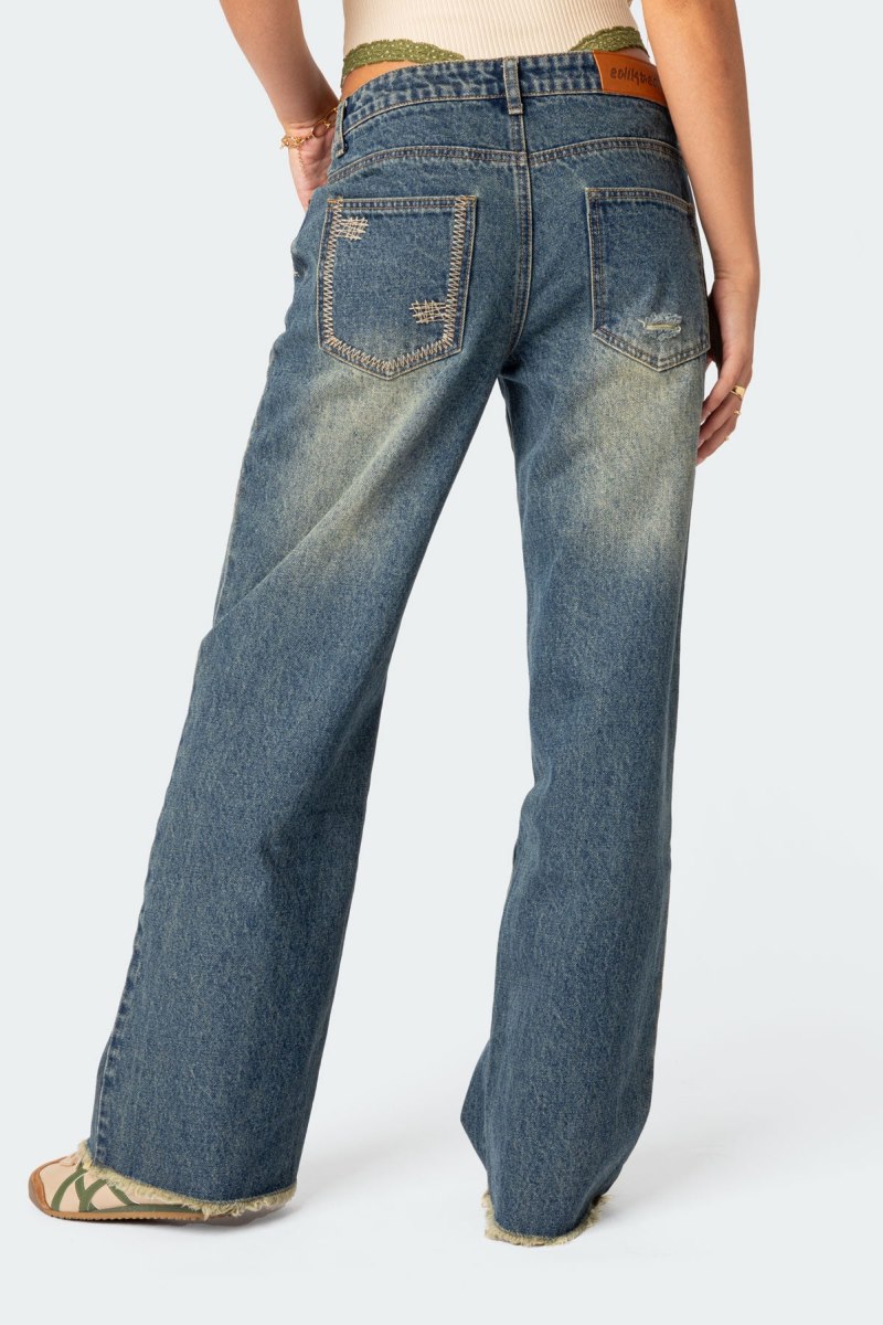 Edikted Doll House Low Rise Washed Jeans Blue Washed | USA MA792369L3