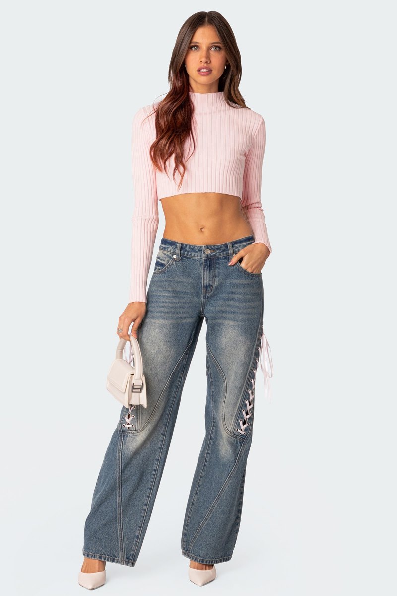 Edikted Dolly Knitted Crop Long Sleeve Tops Light Pink | USA SW189858G8