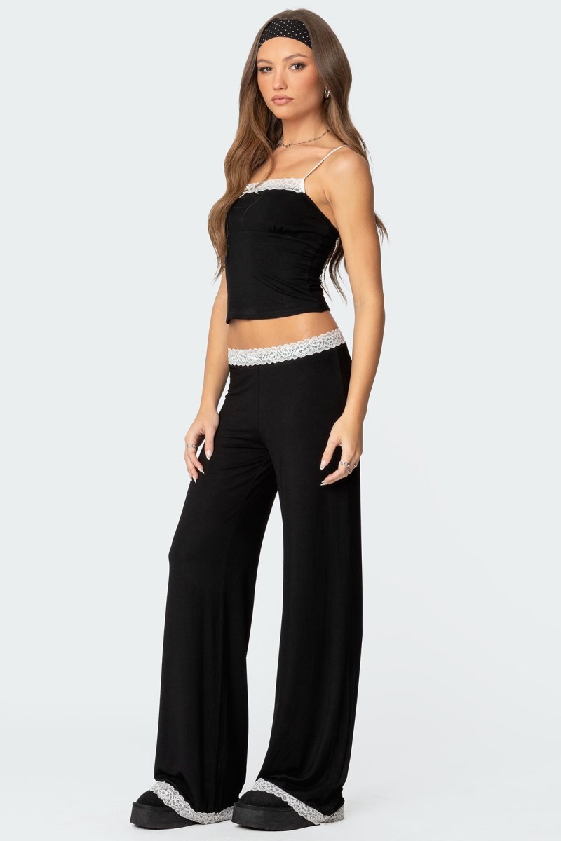 Edikted Domino Contrast Lace Trim Tank Top Black | USA SL815731A1