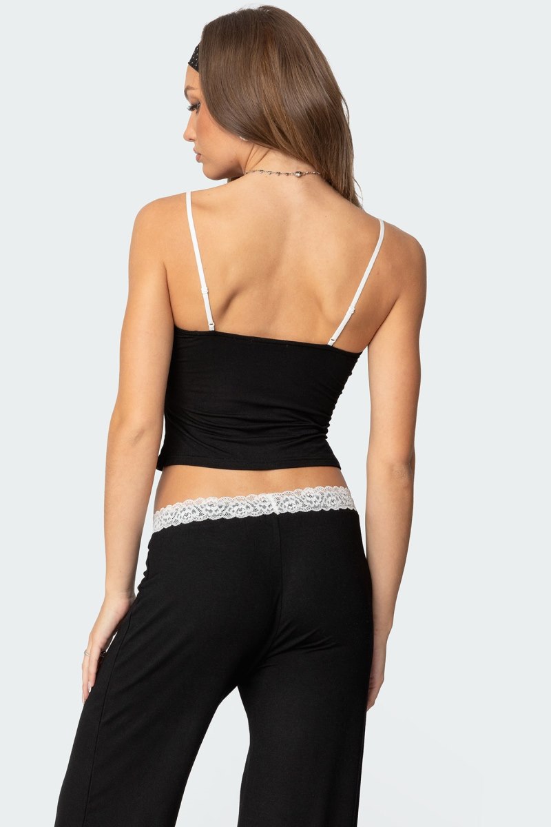 Edikted Domino Contrast Lace Trim Tank Top Black | USA SL815731A1