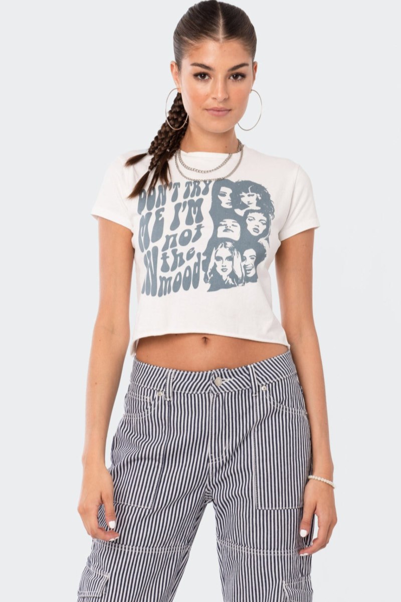 Edikted Don'T Try Me T-Shirt Graphic Tops White | USA NT268286I3