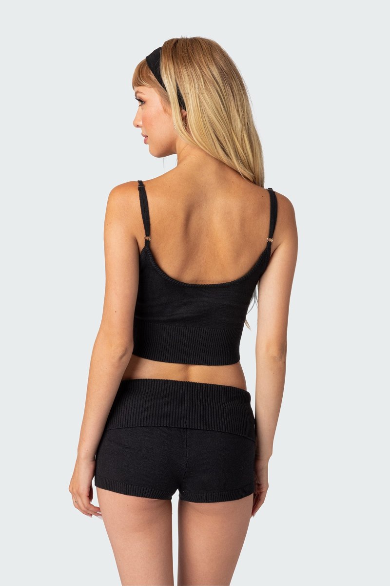 Edikted Don Tie Front Knit Tank Top Black | USA LY856305C8