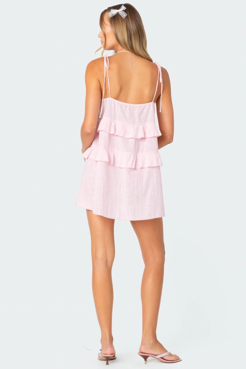Edikted Dorothia Sheer Linen Look Mini Dress Burgundy | USA GE287188U2
