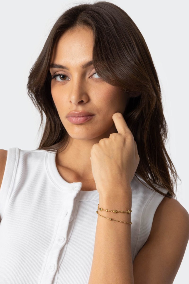 Edikted Double Chain Heart Bracelets Gold | USA EO755415G4