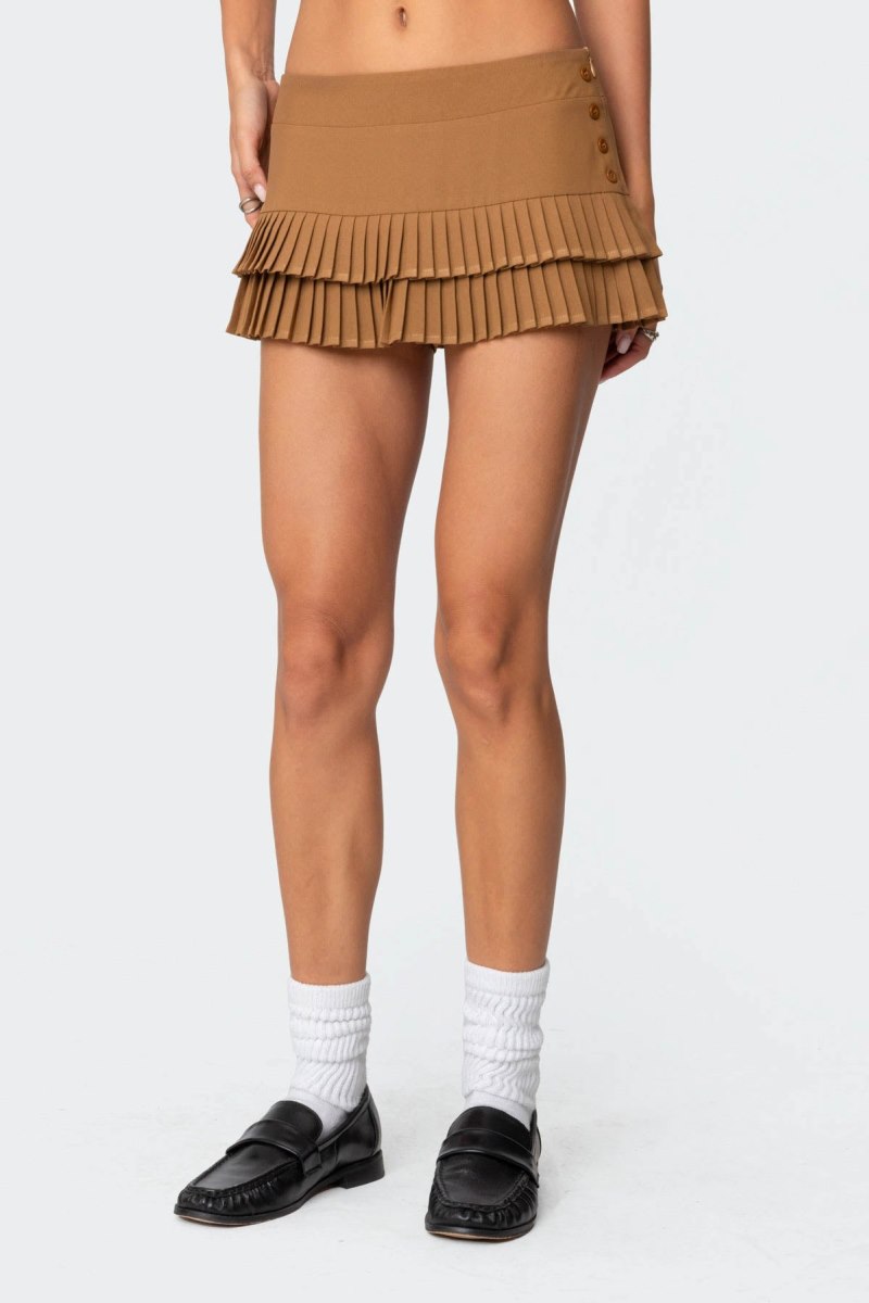 Edikted Double Pleated Mini Skorts Brown | USA VQ165166Z4