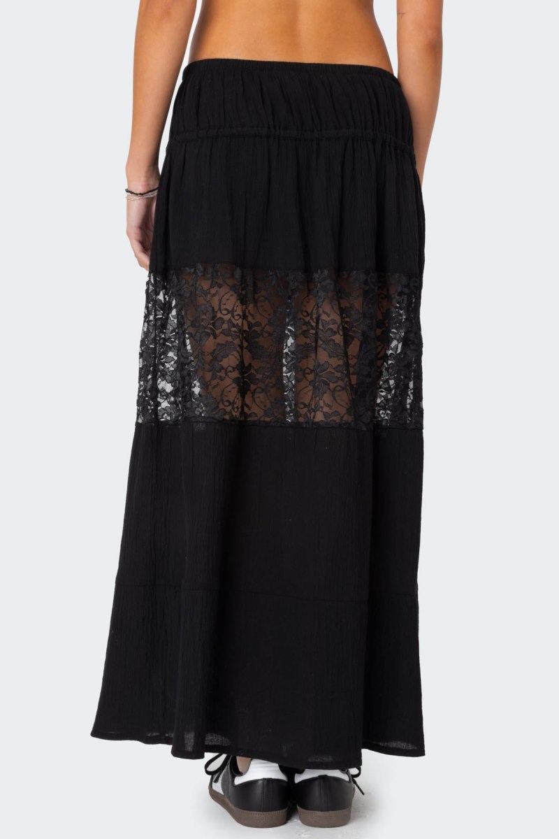 Edikted Double Tie Lace Panel Maxi Skirts Black | USA JO014861A4