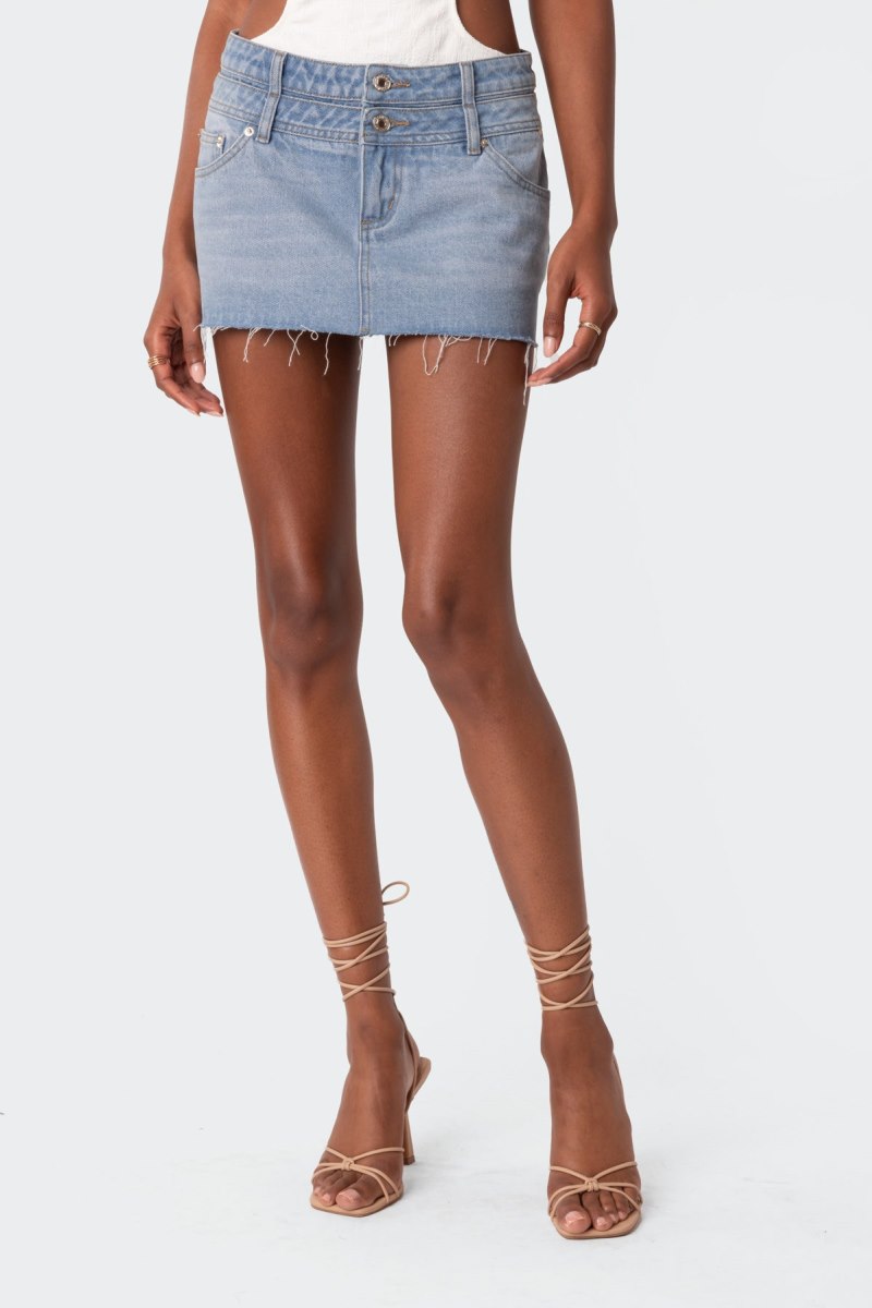 Edikted Double Waist Denim Mini Skirts Blue | USA KE526742D0