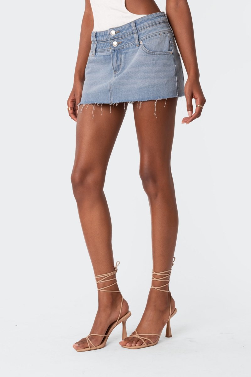 Edikted Double Waist Denim Mini Skirts Blue | USA KE526742D0
