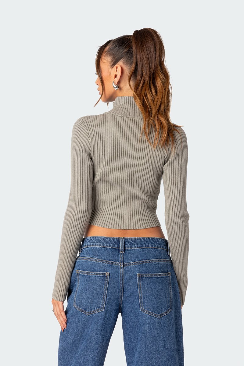 Edikted Double Zip Up Cardigan Sage | USA OL487558U0