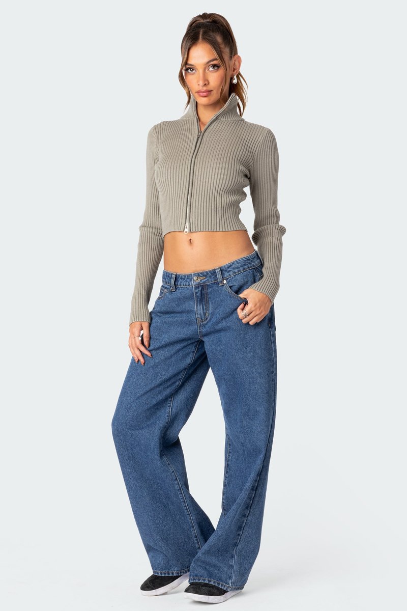 Edikted Double Zip Up Cardigan Sage | USA OL487558U0