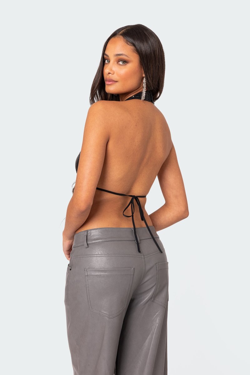 Edikted Draped Scoop Neck Open Back Crop Tops Black | USA YI898729V1