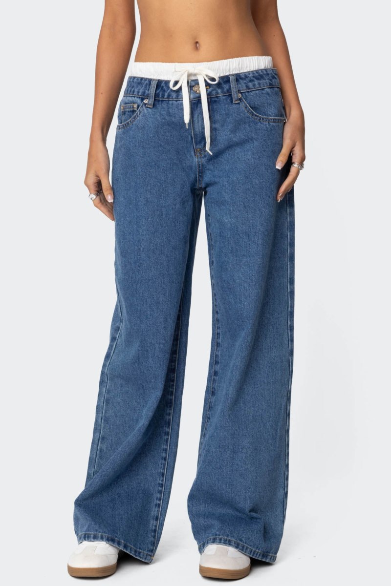 Edikted Drawstring Boxer Detail Jeans Blue | USA LE911851A2