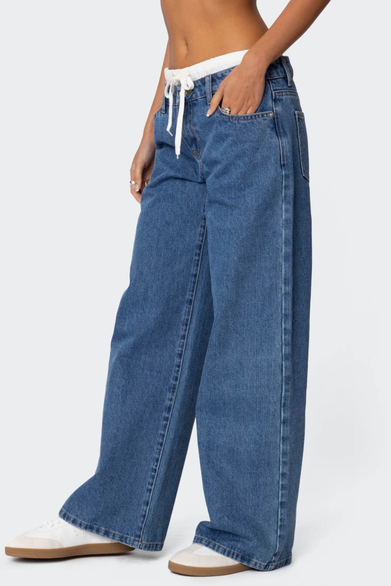 Edikted Drawstring Boxer Detail Jeans Blue | USA LE911851A2