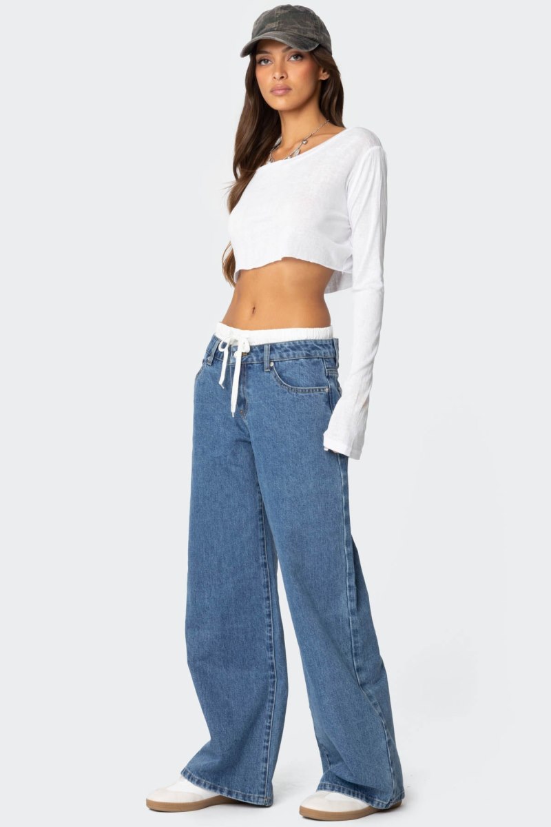 Edikted Drawstring Boxer Detail Jeans Blue | USA LE911851A2
