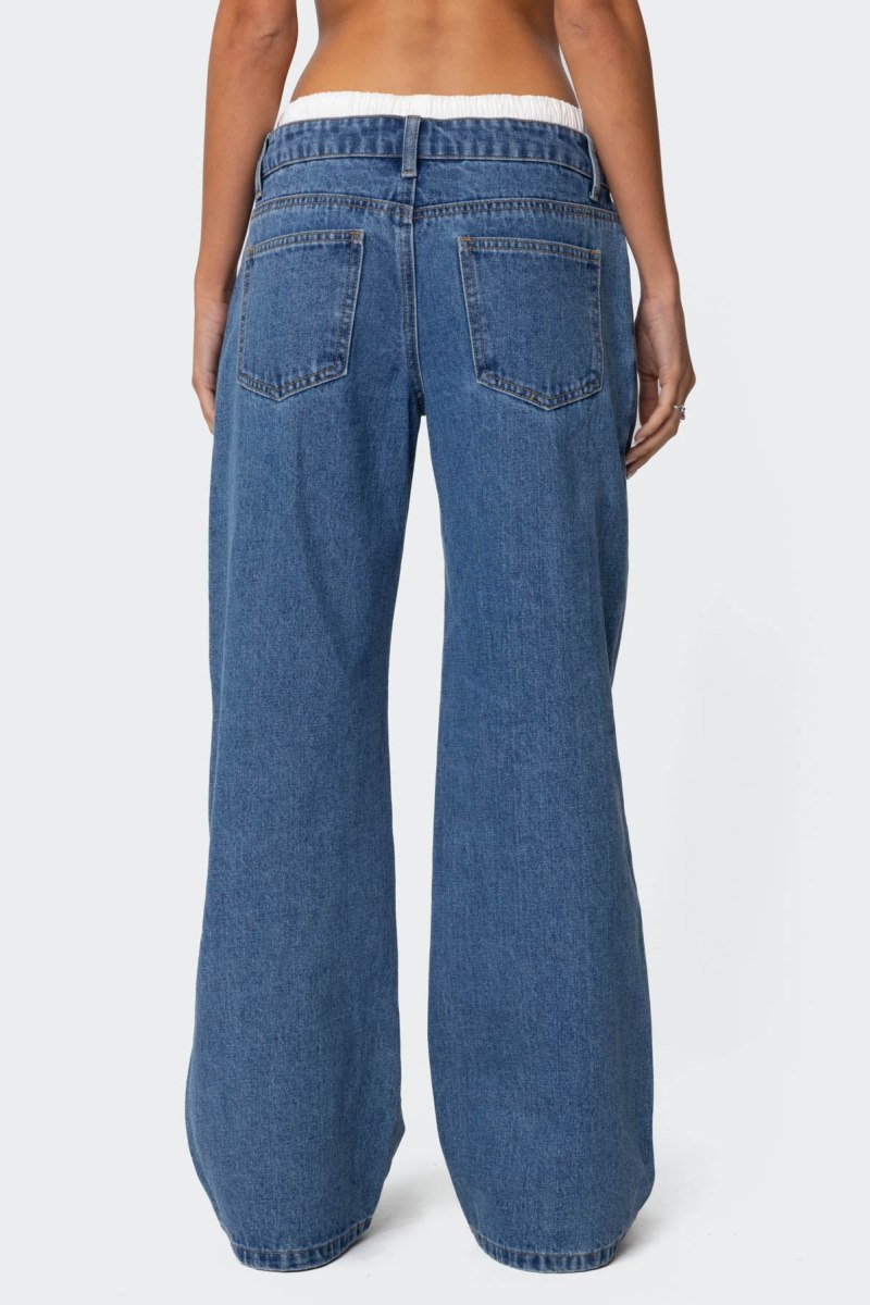 Edikted Drawstring Boxer Detail Jeans Blue | USA LE911851A2