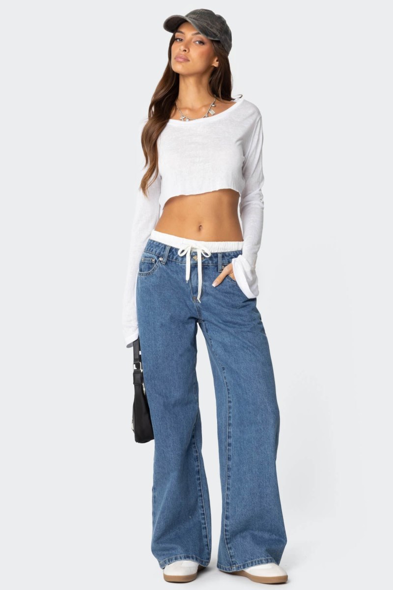 Edikted Drawstring Boxer Detail Jeans Blue | USA LE911851A2