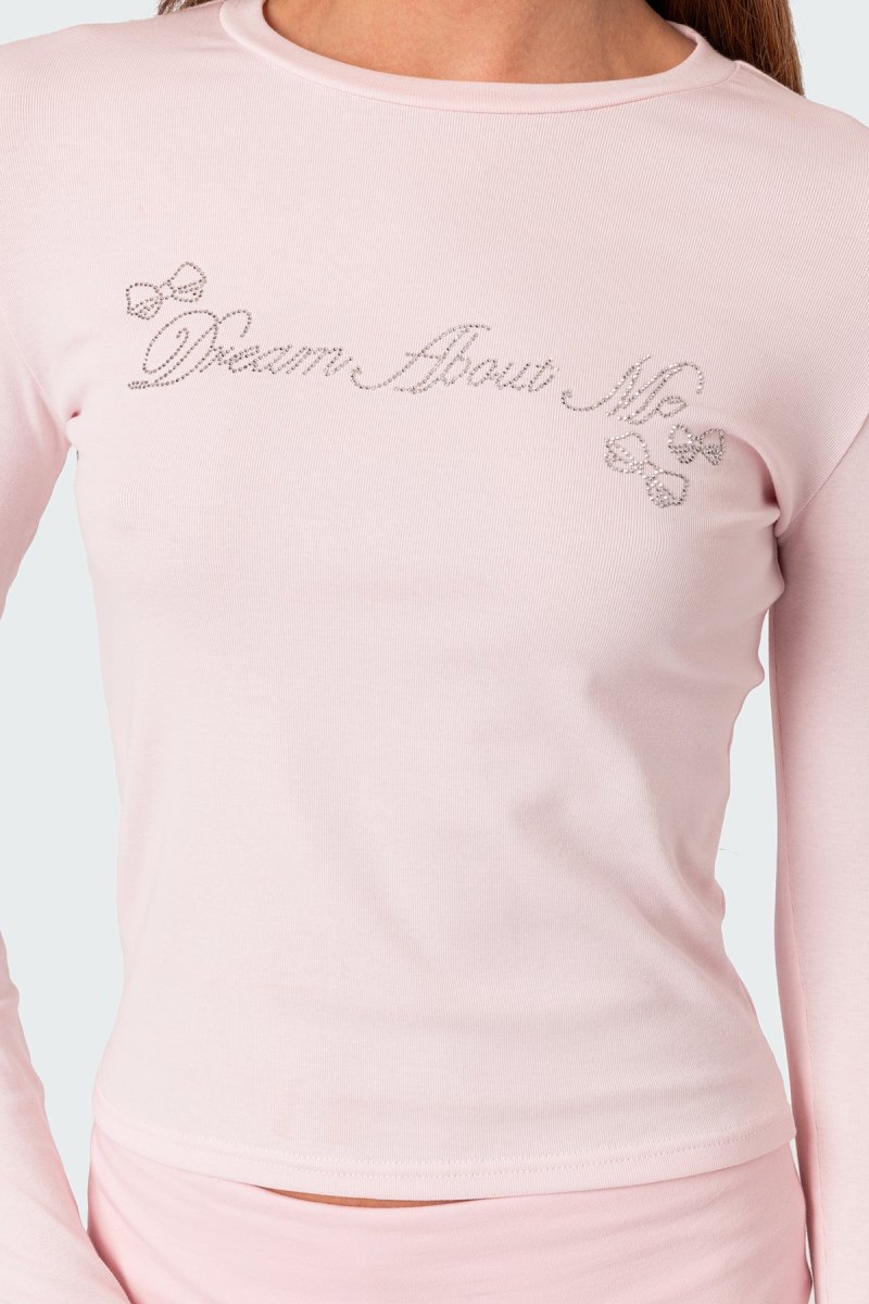 Edikted Dream About Me Rhinestone Graphic Tops Light Pink | USA EI200160P7