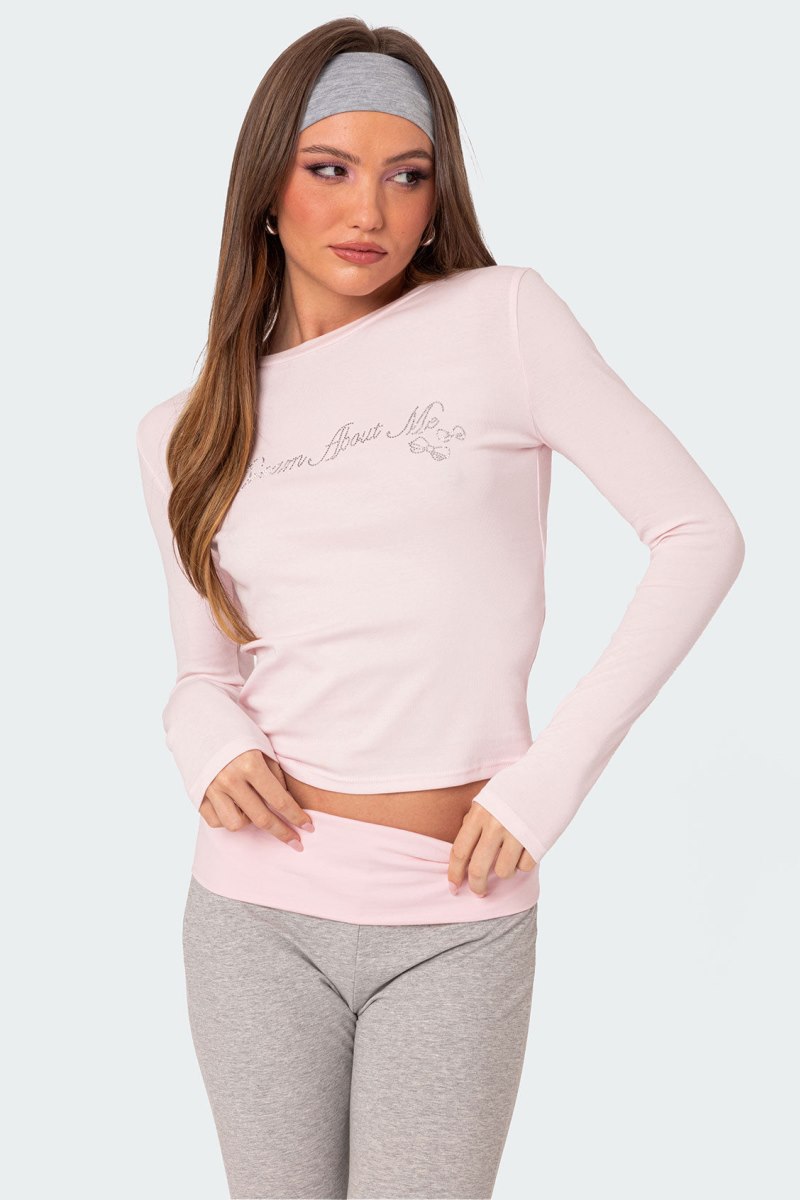 Edikted Dream About Me Rhinestone T Shirts Light Pink | USA AZ245804B6