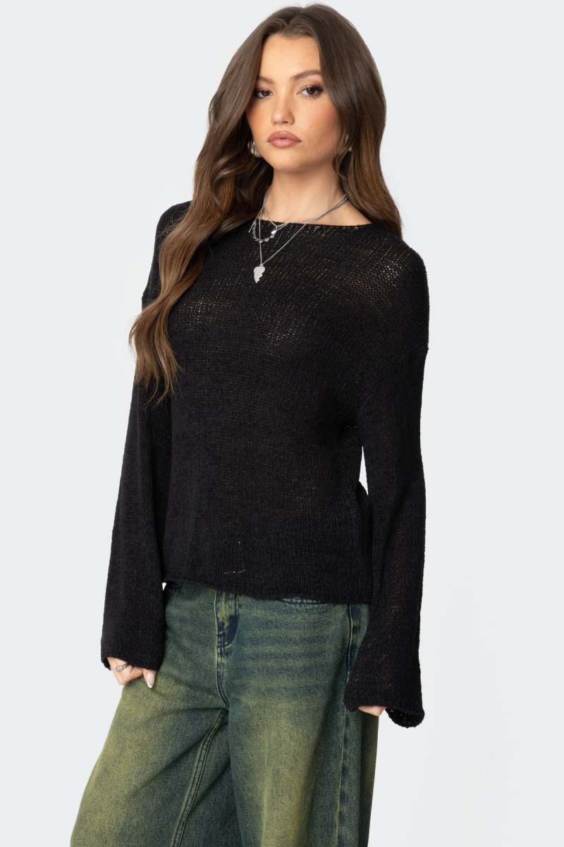 Edikted Drop Shoulder Light Knit Sweater Black | USA NV388648R2