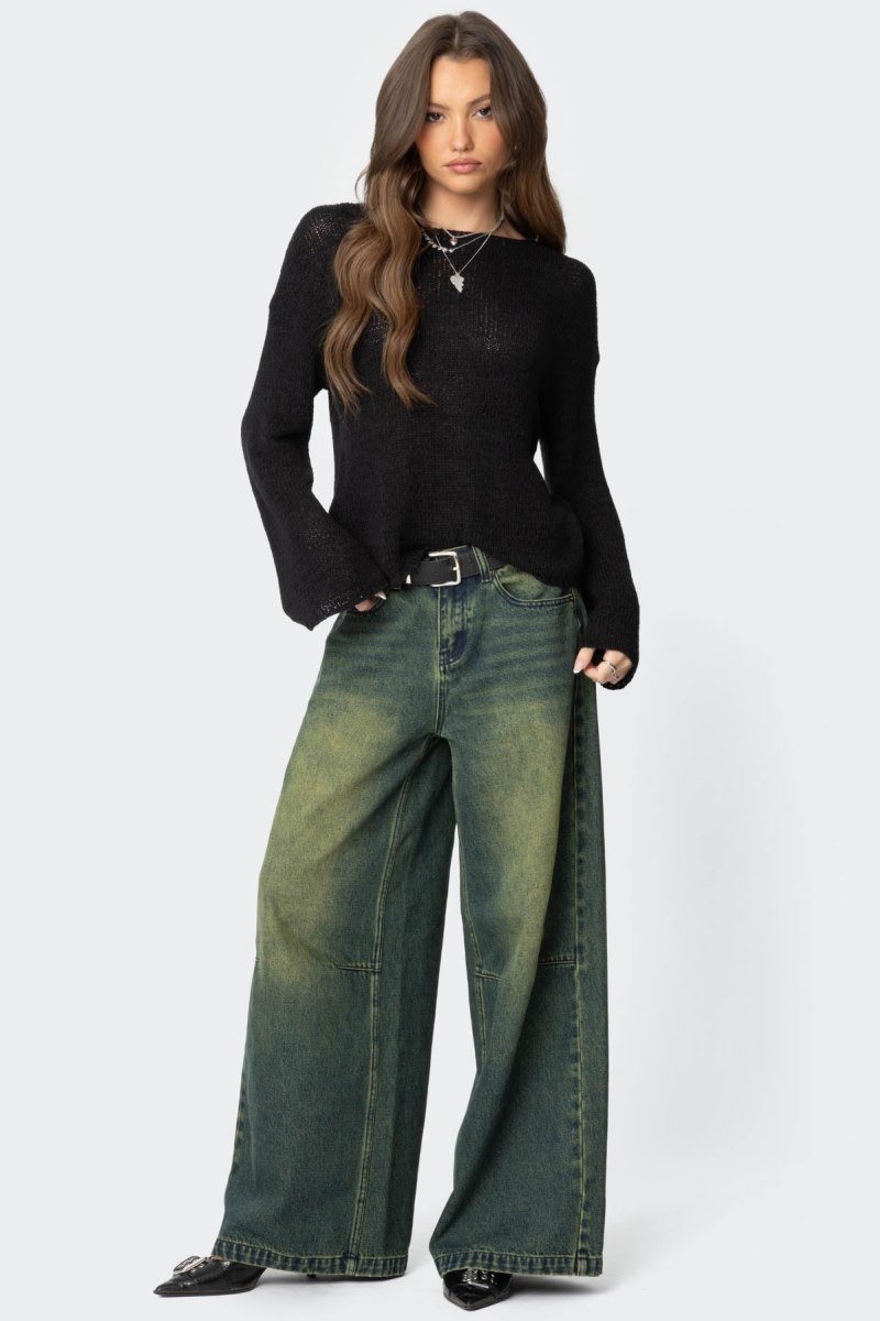 Edikted Drop Shoulder Light Knit Sweater Black | USA NV388648R2