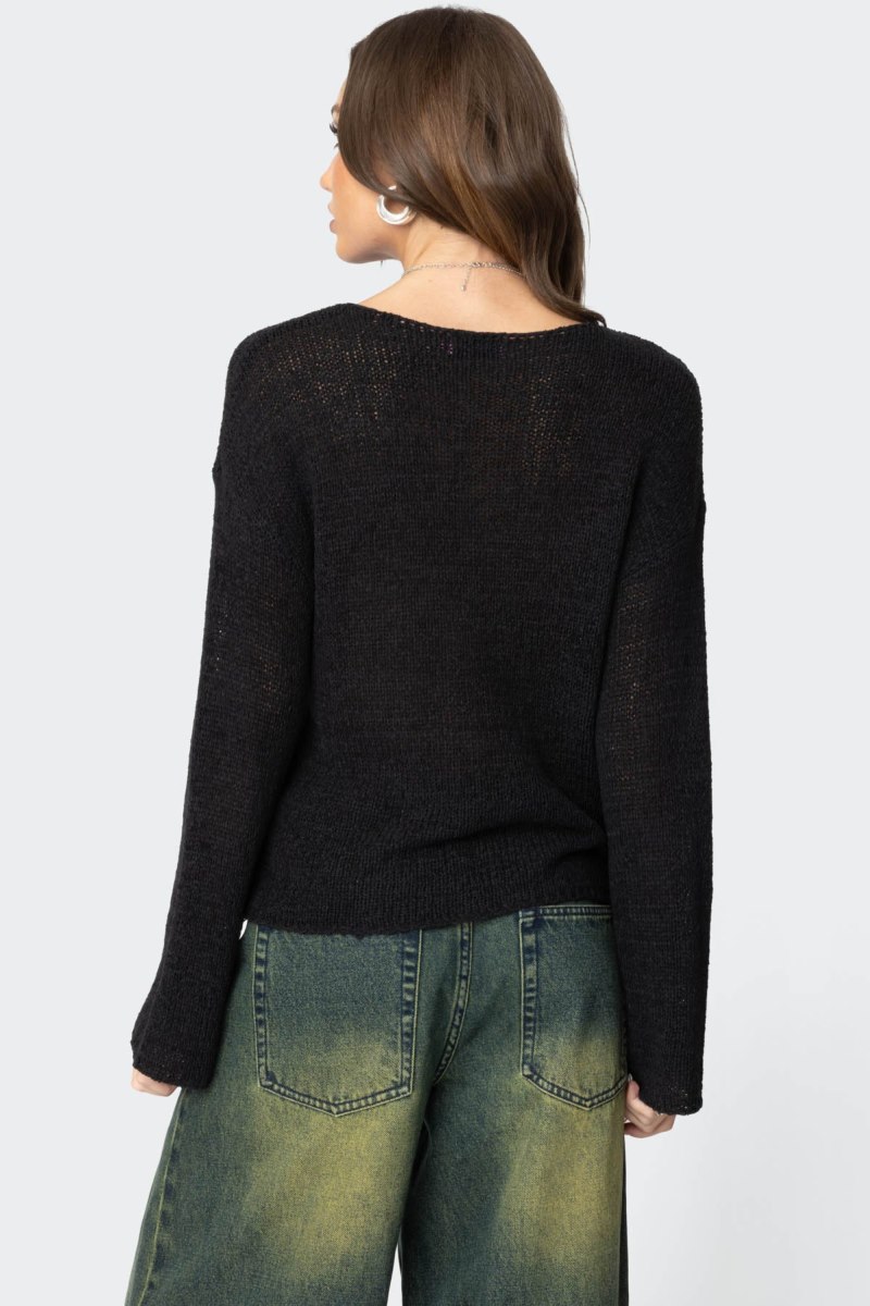 Edikted Drop Shoulder Light Knit Sweater Black | USA NV388648R2