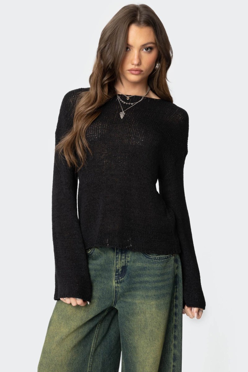 Edikted Drop Shoulder Light Knit Sweater Black | USA NV388648R2