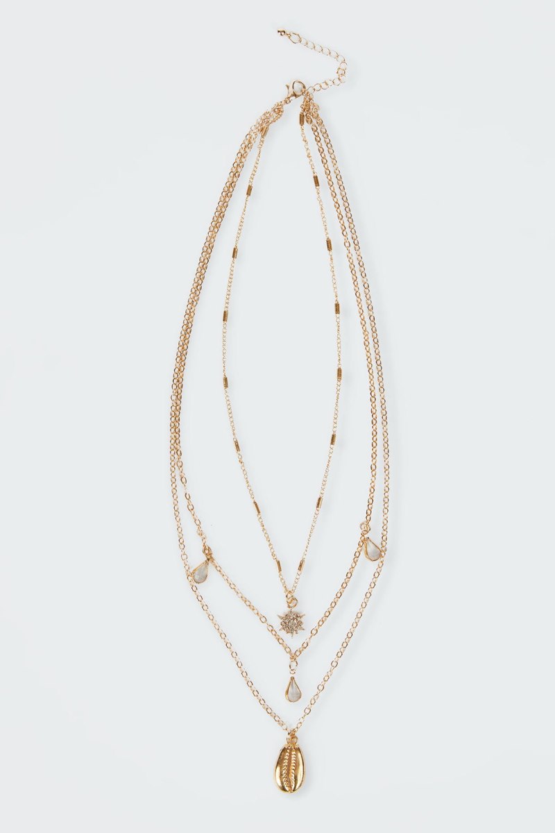 Edikted Droplet Shell Layered Necklaces Gold | USA DF798889G3