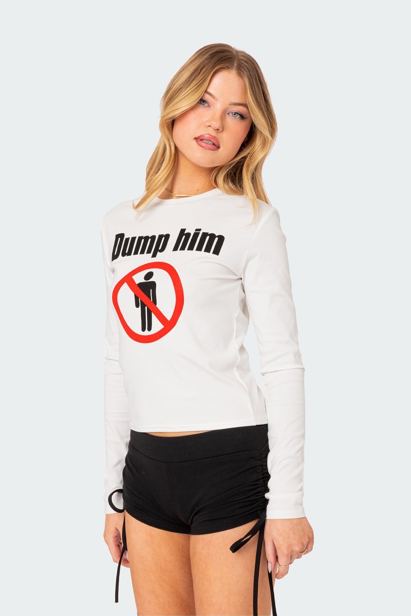 Edikted Dump Him Long Sleeve T Shirt Graphic Tops Cream | USA XW998229I5